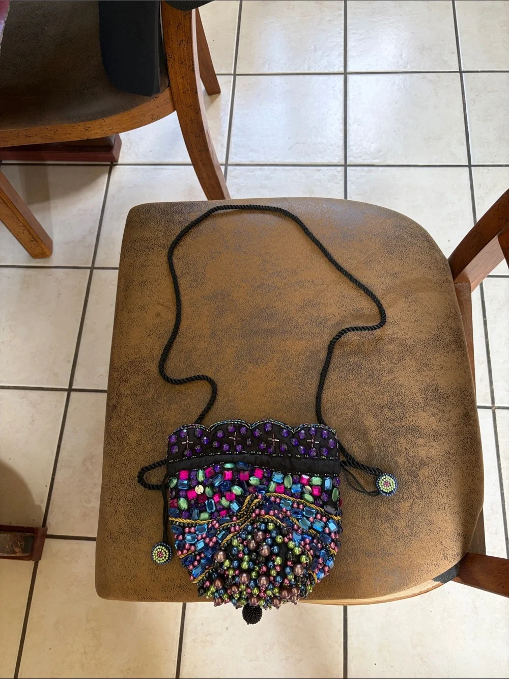 Chico’s Beaded Multicolor Drawstring Crossbody Bag -